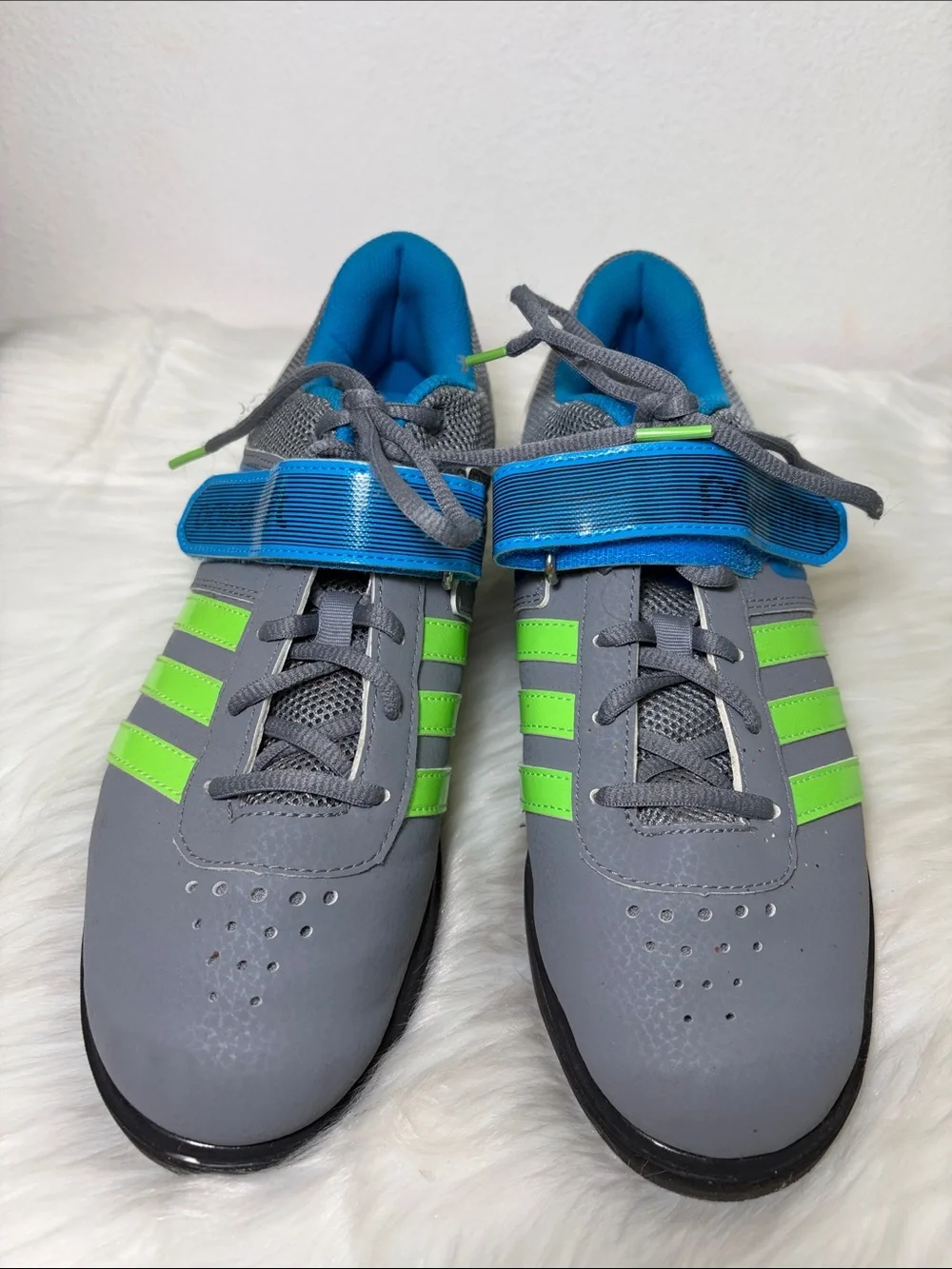 Adidas Powerlift 2.0 Gray Neon Green Blue Athletic Sneakers